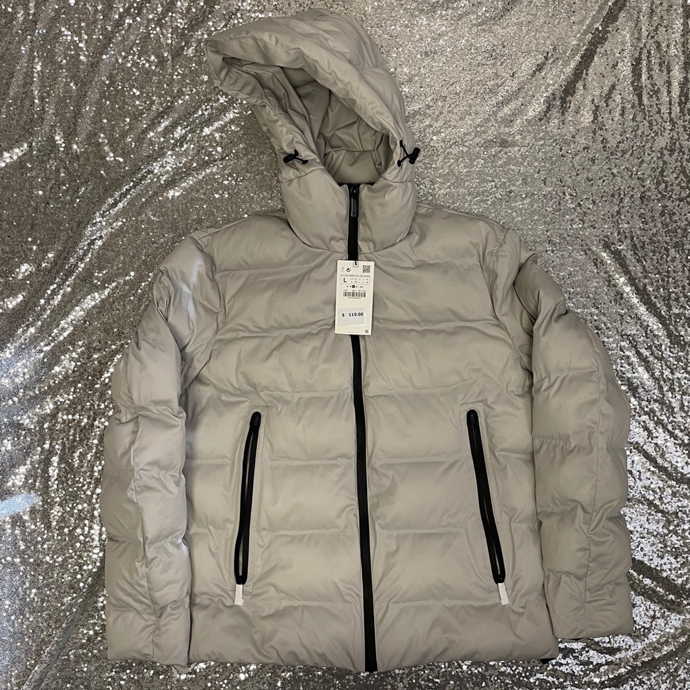 Zara Puffer Jacket Light Beige Men’s Sz L